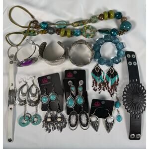 Southwestern Blue Jewelry Lot Silver Tone Jewelry Lot Boho Bulk Fashion